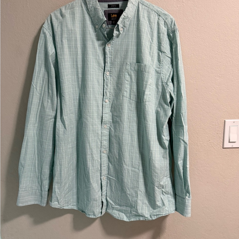 Lee Men’s XXL Plaid Button Down Shirt Stretch Cotton